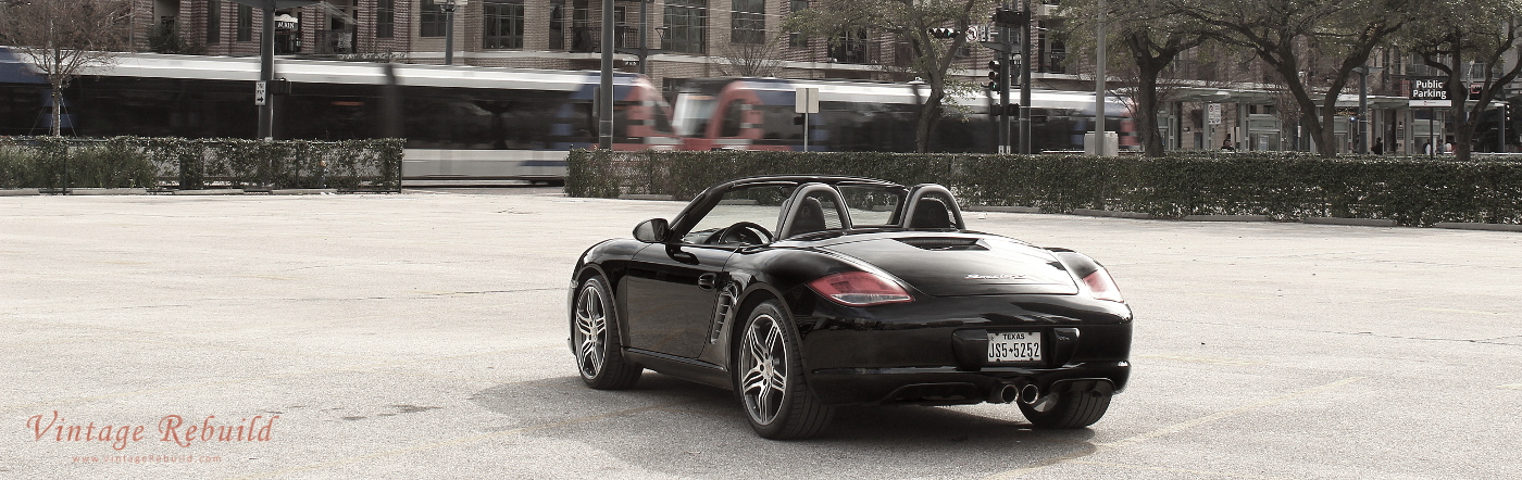 Black 2010 Porsche Boxster S 987.2 Convertible Houston Downtown Main Street with Train